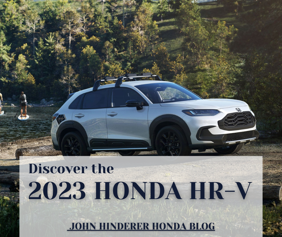 A photo of a white HR-V and the text: Discover the 2023 Honda HR-V - John Hinderer Honda Blog